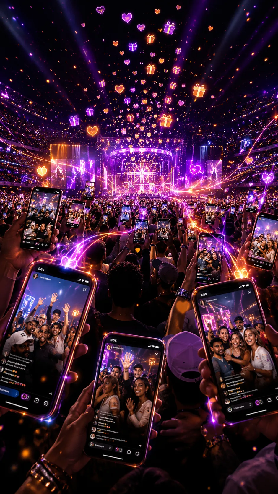 Arte conceptual de una multitud unida en un entorno de concierto.