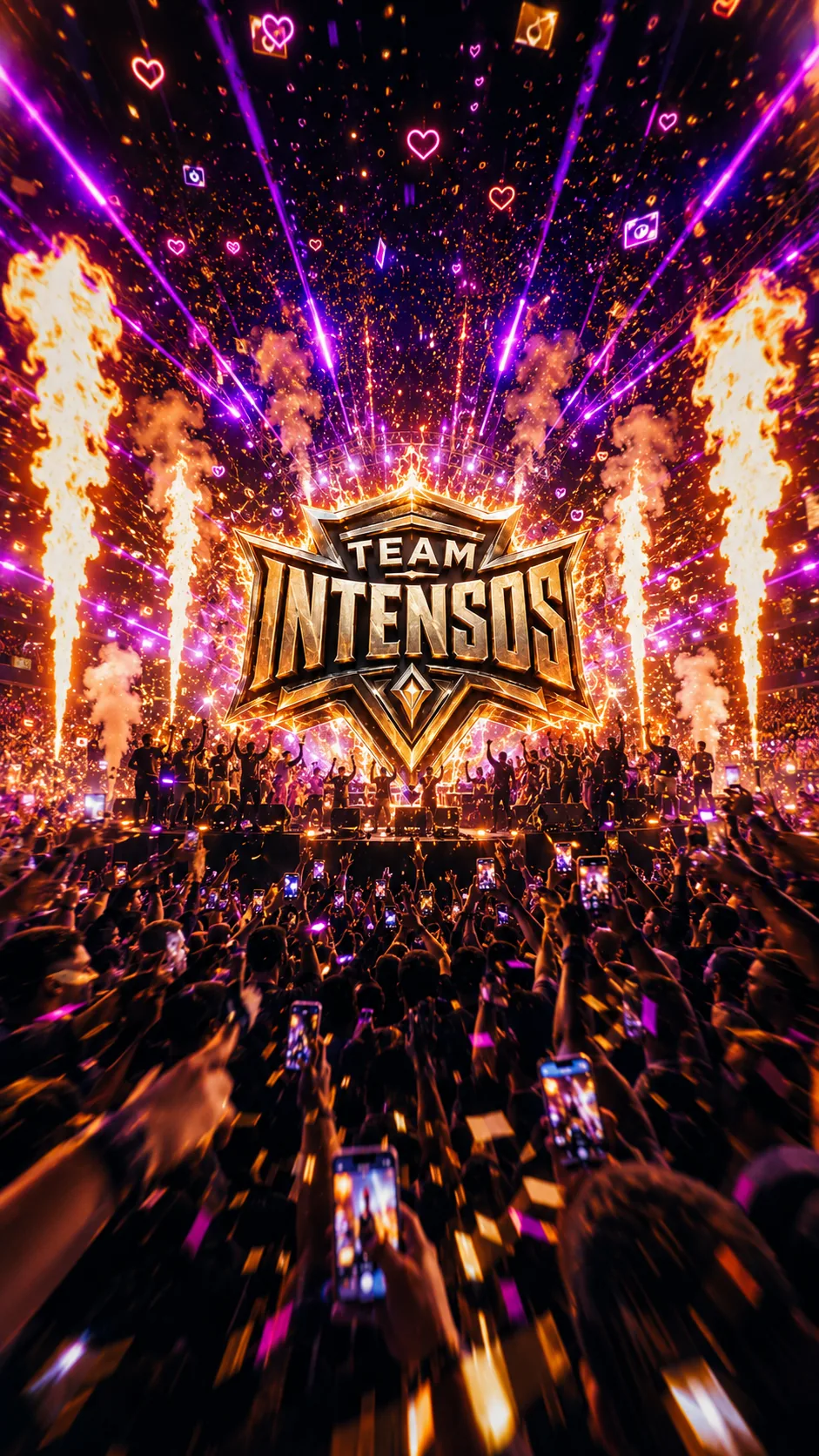 Arte conceptual de Team Intensos con espectáculo de fuego y luces.