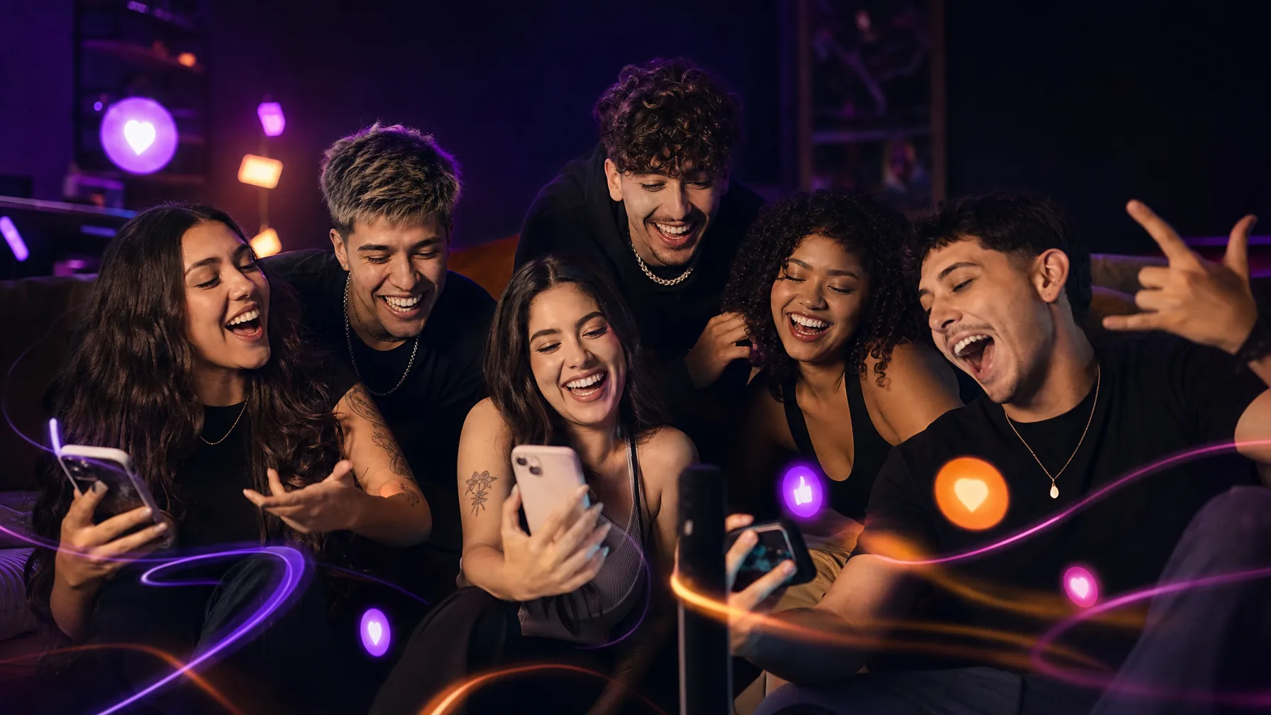 Imagen conceptual de amigos disfrutando un momento digital y social inspirado en Team Intensos.